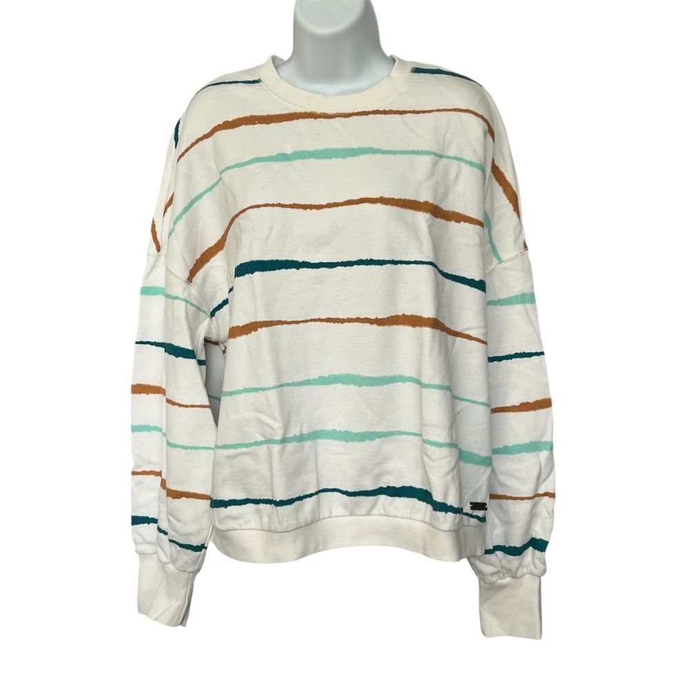 Vintage Y2K Roxy Sweatshirt White Striped Size Extra Large XL Crew Neck